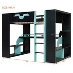 Lit mezzanine Whisen en bois massif avec prise de courant et ports USB/Type-C, gestion des câbles intégrée
