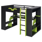 Lit mezzanine Whisen en bois massif avec prise de courant et ports USB/Type-C, gestion des câbles intégrée