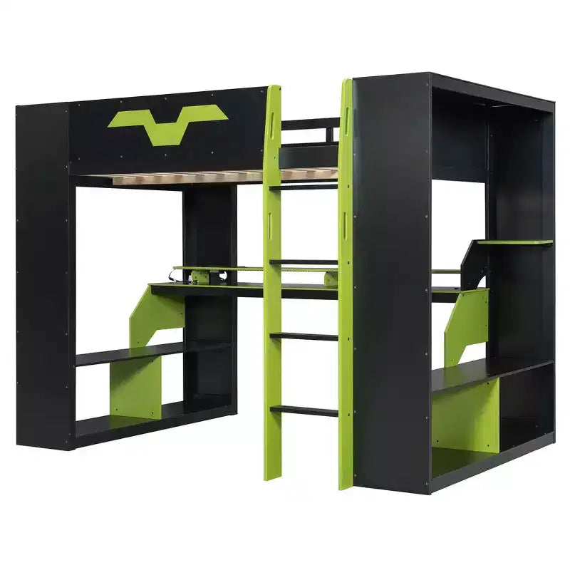 Lit mezzanine Whisen en bois massif avec prise de courant et ports USB/Type-C, gestion des câbles intégrée