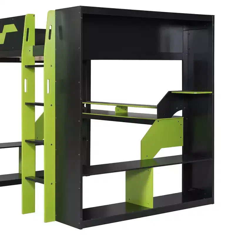 Lit mezzanine Whisen en bois massif avec prise de courant et ports USB/Type-C, gestion des câbles intégrée