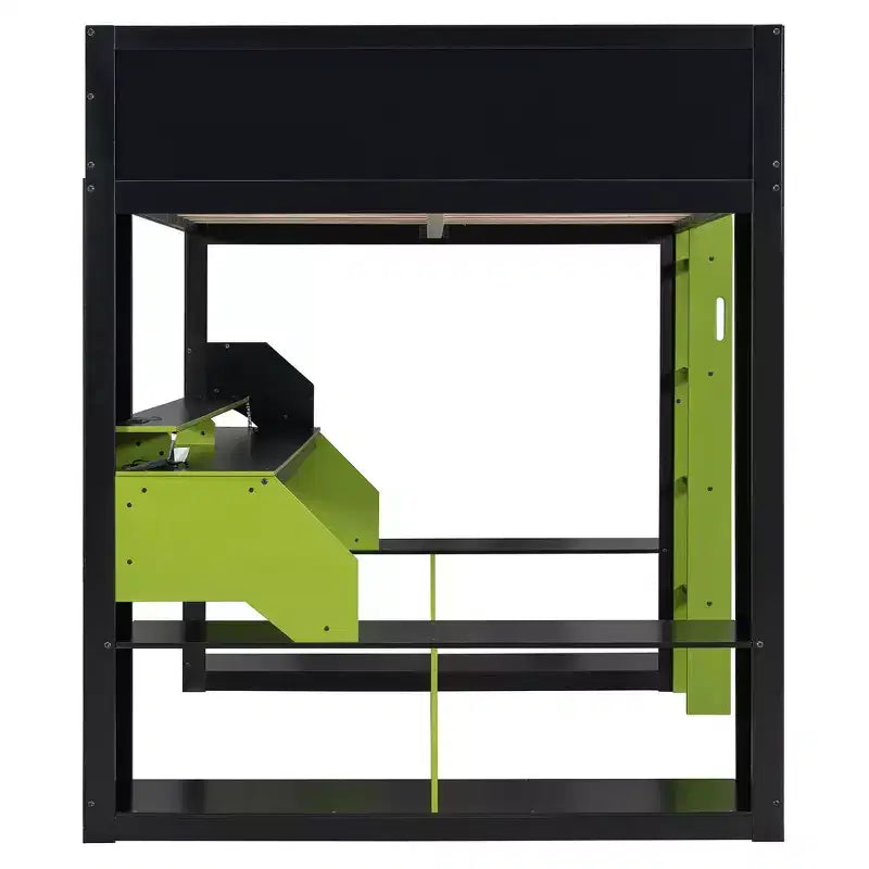 Lit mezzanine Whisen en bois massif avec prise de courant et ports USB/Type-C, gestion des câbles intégrée
