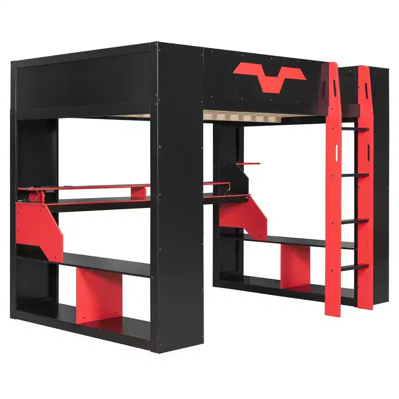 Lit mezzanine Whisen en bois massif avec prise de courant et ports USB/Type-C, gestion des câbles intégrée