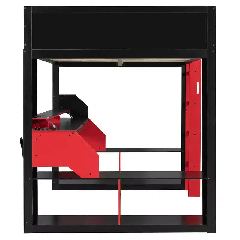 Lit mezzanine Whisen en bois massif avec prise de courant et ports USB/Type-C, gestion des câbles intégrée