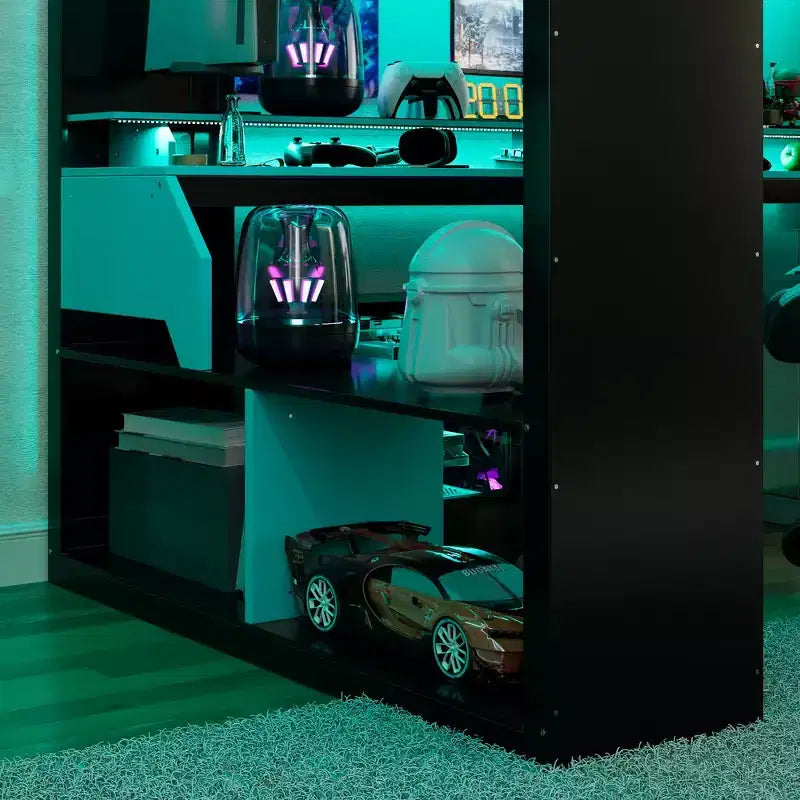 Lit mezzanine Whisen en bois massif avec prise de courant et ports USB/Type-C, gestion des câbles intégrée