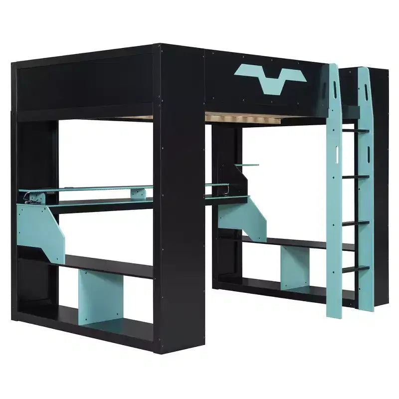 Lit mezzanine Whisen en bois massif avec prise de courant et ports USB/Type-C, gestion des câbles intégrée