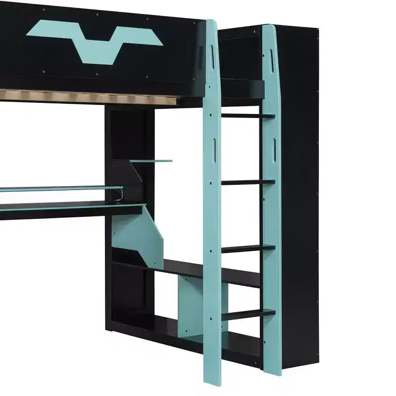 Lit mezzanine Whisen en bois massif avec prise de courant et ports USB/Type-C, gestion des câbles intégrée