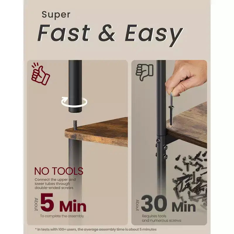 VASAGLE Meuble de Rangement à Montage Ultra-Rapide sans Outil, Étagère à 4 Niveaux pour Salon, Étagère sur Pied, Bibliothèque, Chambre, Cuisine, Marron Rustique et Noir Encre