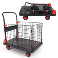 1000LBS Platform Cart with Cage - 4-Wheel Folding Dolly for Warehouse Moving & Storage - Black
