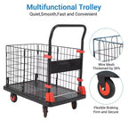 Chariot de plate-forme 1000LBS avec cage - Diable pliant à 4 roues pour le déplacement et le stockage en entrepôt - Noir