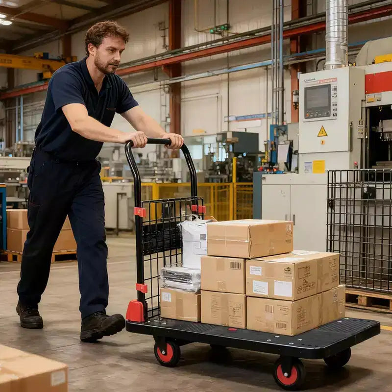 Chariot de plate-forme 1000LBS avec cage - Diable pliant à 4 roues pour le déplacement et le stockage en entrepôt - Noir