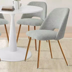 Ensemble table à manger ronde 35" pour 4, table piédestal blanche et chaises en tissu bouclé avec pieds en métal, idéal pour les petits espaces-Panipeachy