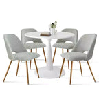 Ensemble table à manger ronde 35" pour 4, table piédestal blanche et chaises en tissu bouclé avec pieds en métal, idéal pour les petits espaces-Panipeachy