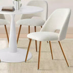 Ensemble table à manger ronde 35" pour 4, table piédestal blanche et chaises en tissu bouclé avec pieds en métal, idéal pour les petits espaces-Panipeachy