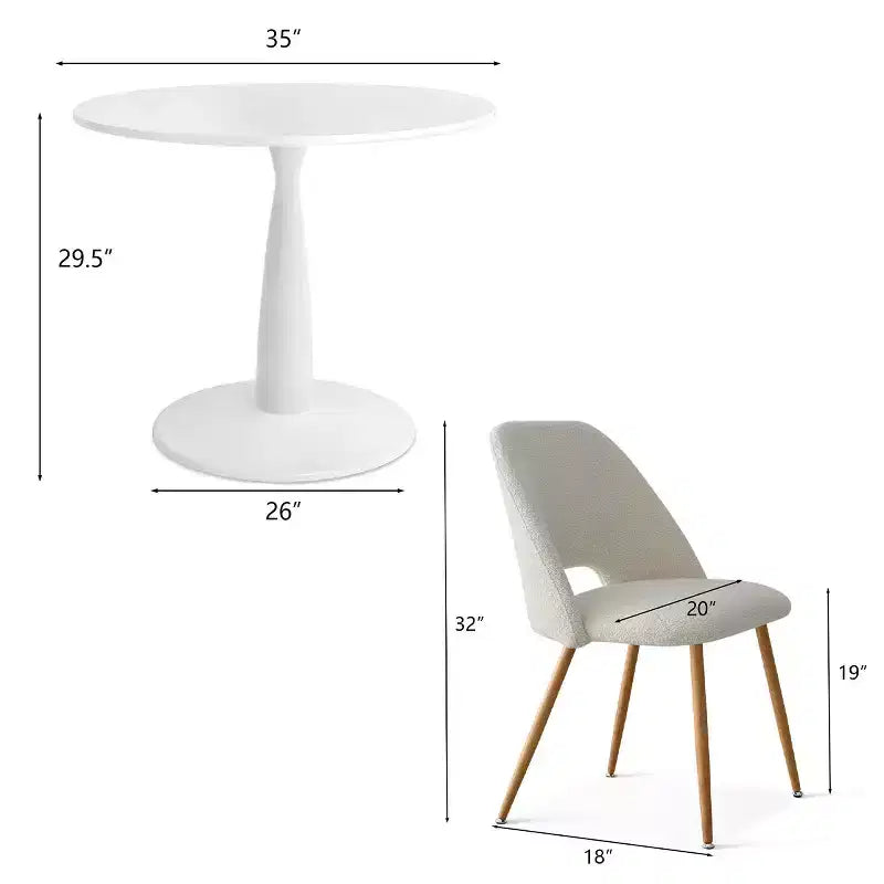 Ensemble table à manger ronde 35" pour 4, table piédestal blanche et chaises en tissu bouclé avec pieds en métal, idéal pour les petits espaces-Panipeachy