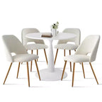 Ensemble table à manger ronde 35" pour 4, table piédestal blanche et chaises en tissu bouclé avec pieds en métal, idéal pour les petits espaces-Panipeachy