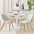 35 Round Dining Table Set for 4, White Pedestal Table and Boucle Upholstered Chairs with Metal Legs, Ideal for Small Spaces-Panipeachy