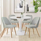 Ensemble table à manger ronde 35" pour 4, table piédestal blanche et chaises en tissu bouclé avec pieds en métal, idéal pour les petits espaces-Panipeachy