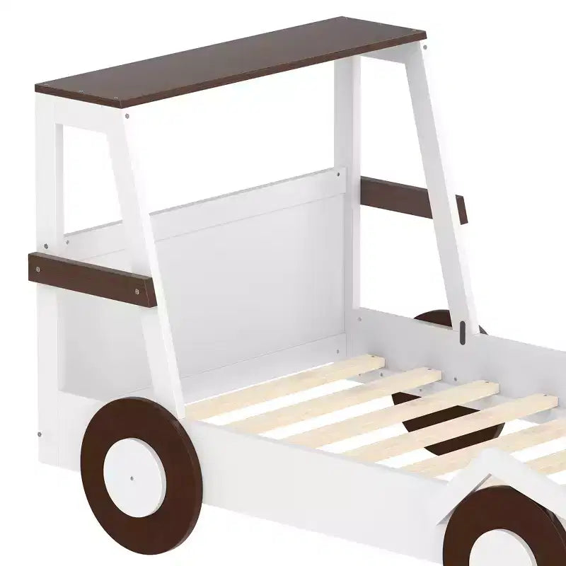 Lit de voiture double avec étagères de rangement, lit plateforme en bois en forme de voiture pour enfants