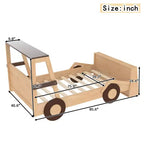 Lit de voiture double avec étagères de rangement, lit plateforme en bois en forme de voiture pour enfants