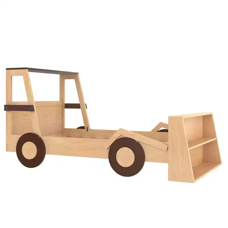 Lit de voiture double avec étagères de rangement, lit plateforme en bois en forme de voiture pour enfants