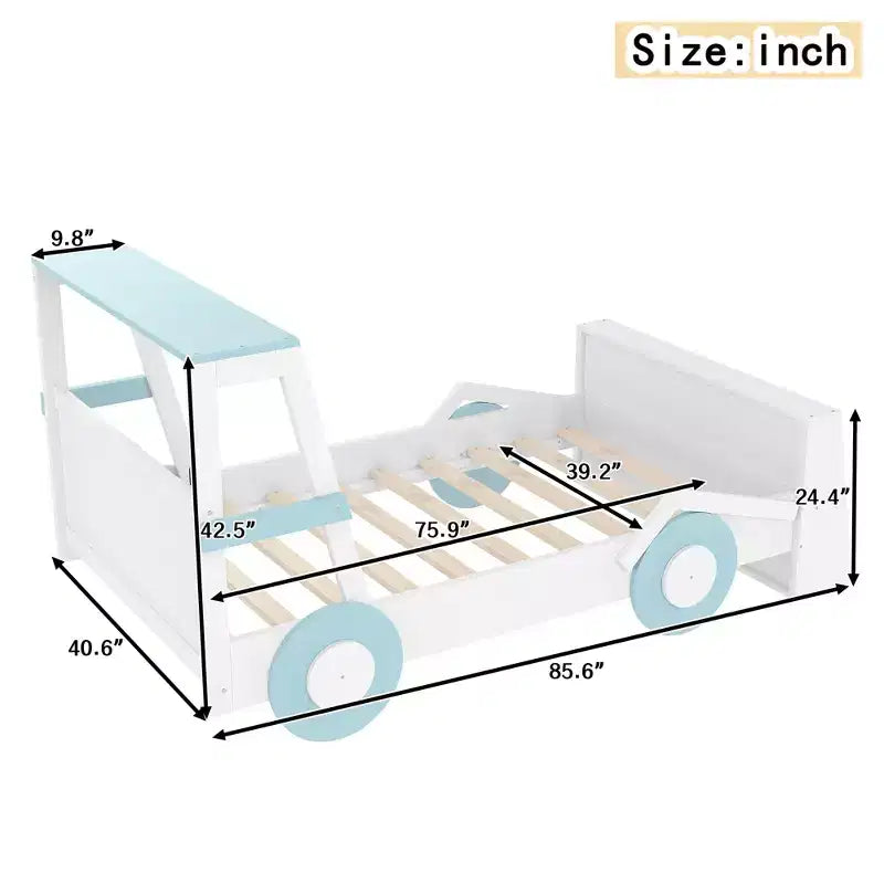 Lit de voiture double avec étagères de rangement, lit plateforme en bois en forme de voiture pour enfants