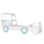 Lit de voiture double avec étagères de rangement, lit plateforme en bois en forme de voiture pour enfants