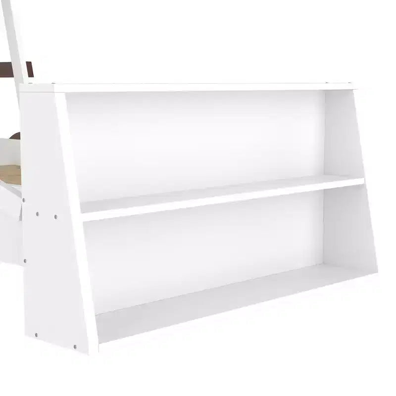 Lit de voiture double avec étagères de rangement, lit plateforme en bois en forme de voiture pour enfants