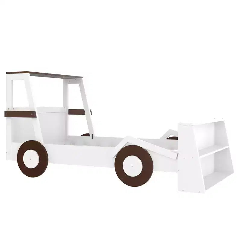 Lit de voiture double avec étagères de rangement, lit plateforme en bois en forme de voiture pour enfants