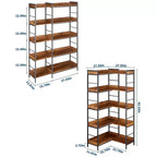 Étagère à 5 niveaux avec 4 crochets, étagère d'angle réversible, bibliothèque industrielle en bois de 165 cm avec étagères ouvertes et cadre métallique pour salon, chambre à coucher