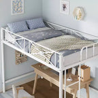 Lit mezzanine double en métal, lits mezzanines modernes robustes avec barrières de sécurité et design peu encombrant, lits mezzanines jumeaux en acier pour école, chambre à coucher