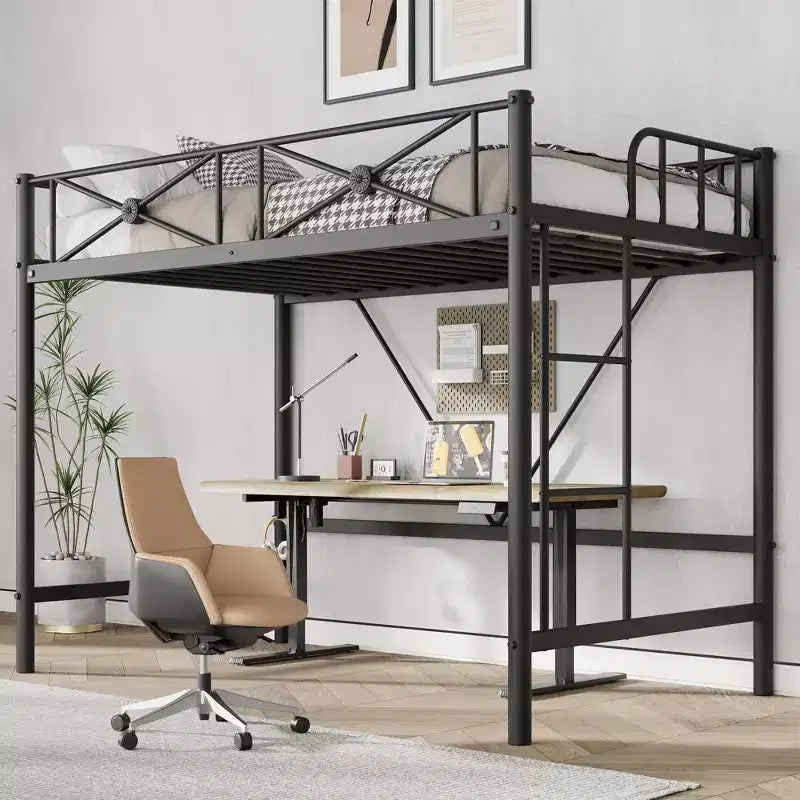 Metal Loft Bed Twin Size, Modern Heavy Duty Loftbeds with Safety Guard Rails & Space-Saving Design, Steel Twin Loft Beds for School, Bedroom