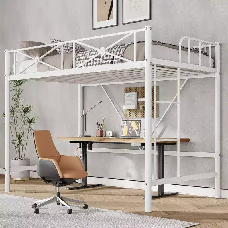 Lit mezzanine double en métal, lits mezzanines modernes robustes avec barrières de sécurité et design peu encombrant, lits mezzanines jumeaux en acier pour école, chambre à coucher