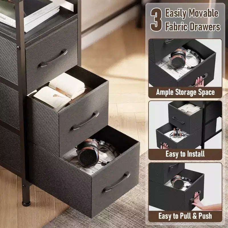 Bureau d'ordinateur noir en forme de L de 47 pouces avec station de charge, bureau de jeu réversible, lumières LED, classeur, support d'écran, étagères de rangement pour bureau à domicile