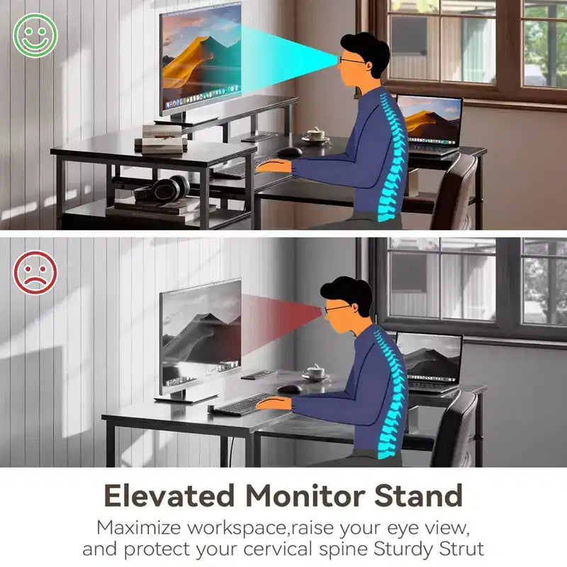 Bureau d'ordinateur noir en forme de L de 47 pouces avec station de charge, bureau de jeu réversible, lumières LED, classeur, support d'écran, étagères de rangement pour bureau à domicile
