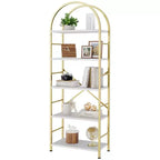 Étagère à livres arquée Celebalcony à 5 niveaux pour CD/livres, étagère de rangement pour bureau à domicile, bibliothèque moderne pour salon, dorée