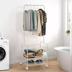 Portant à vêtements avec panier à linge, panier à linge roulant en métal, étendoir à linge sur roulettes, avec panier de rangement et étagère, adapté aux appartements