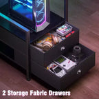 Qwatto Bureau d'angle en L noir de 66 pouces avec station de charge, bureau de jeu réversible, lumières LED, 2 tiroirs, support d'écran, rangement, pour bureau à domicile