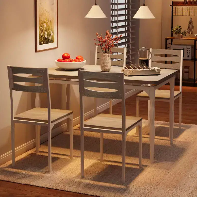 Ensemble Table et Chaises de Salle à Manger, Table de Cuisine Rectangulaire Compacte avec 4 Chaises, Cadre en Métal, Coussins Moelleux, pour Salle à Manger, Cuisine, Appartement