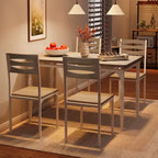 Ensemble Table et Chaises de Salle à Manger, Table de Cuisine Rectangulaire Compacte avec 4 Chaises, Cadre en Métal, Coussins Moelleux, pour Salle à Manger, Cuisine, Appartement