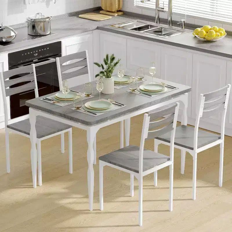 Ensemble Table et Chaises de Salle à Manger, Table de Cuisine Rectangulaire Compacte avec 4 Chaises, Cadre en Métal, Coussins Moelleux, pour Salle à Manger, Cuisine, Appartement