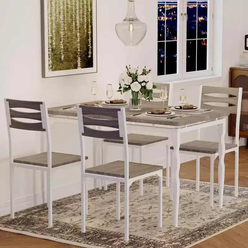 Ensemble Table et Chaises de Salle à Manger, Table de Cuisine Rectangulaire Compacte avec 4 Chaises, Cadre en Métal, Coussins Moelleux, pour Salle à Manger, Cuisine, Appartement