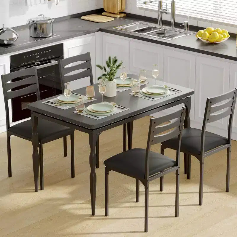 Ensemble Table et Chaises de Salle à Manger, Table de Cuisine Rectangulaire Compacte avec 4 Chaises, Cadre en Métal, Coussins Moelleux, pour Salle à Manger, Cuisine, Appartement