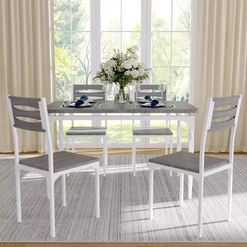 Ensemble Table et Chaises de Salle à Manger, Table de Cuisine Rectangulaire Compacte avec 4 Chaises, Cadre en Métal, Coussins Moelleux, pour Salle à Manger, Cuisine, Appartement