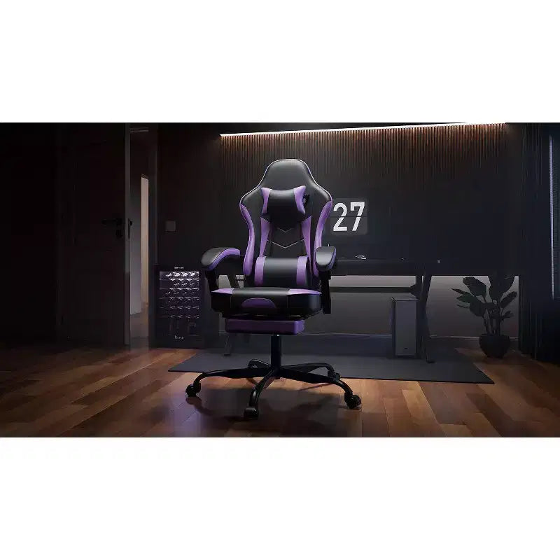 Chaise de jeu ergonomique Ora Maison avec repose-pieds et soutien lombaire massant, chaise d'ordinateur pivotante réglable en hauteur pour adultes, capacité de 136 kg, violet