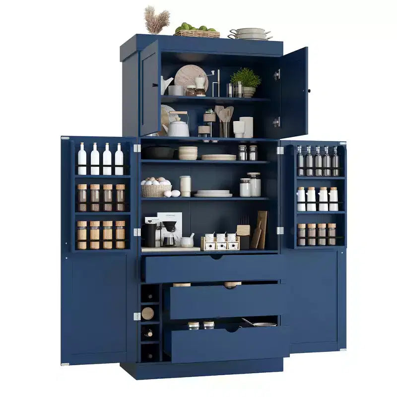 Garde-manger de cuisine autoportant Whisen de 77 po de hauteur, grand buffet de rangement pour salle à manger avec étagères de porte, étagères réglables