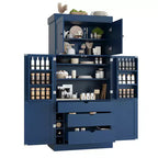 Garde-manger de cuisine autoportant Whisen de 77 po de hauteur, grand buffet de rangement pour salle à manger avec étagères de porte, étagères réglables