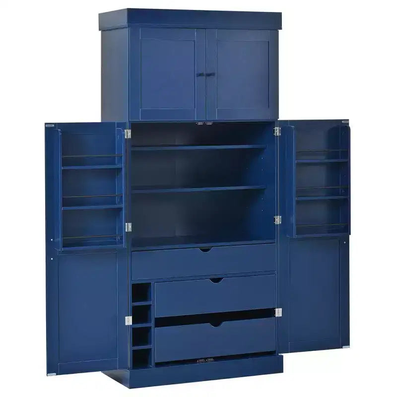 Garde-manger de cuisine autoportant Whisen de 77 po de hauteur, grand buffet de rangement pour salle à manger avec étagères de porte, étagères réglables
