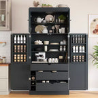 Garde-manger de cuisine autoportant Whisen de 77 po de hauteur, grand buffet de rangement pour salle à manger avec étagères de porte, étagères réglables