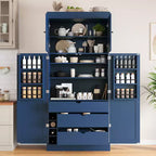 Garde-manger de cuisine autoportant Whisen de 77 po de hauteur, grand buffet de rangement pour salle à manger avec étagères de porte, étagères réglables