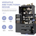 Garde-manger de cuisine autoportant Whisen de 77 po de hauteur, grand buffet de rangement pour salle à manger avec étagères de porte, étagères réglables
